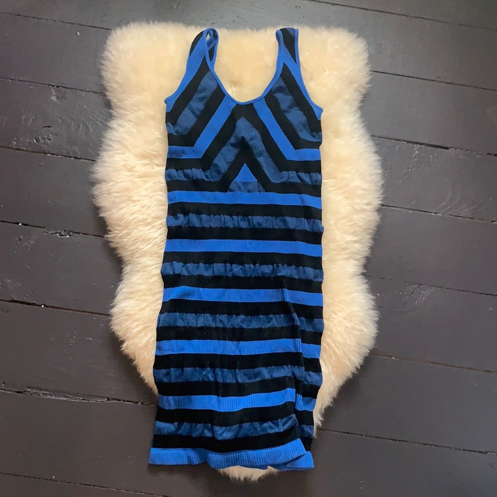 Bebe black and blue club bodycon dress stripe XS